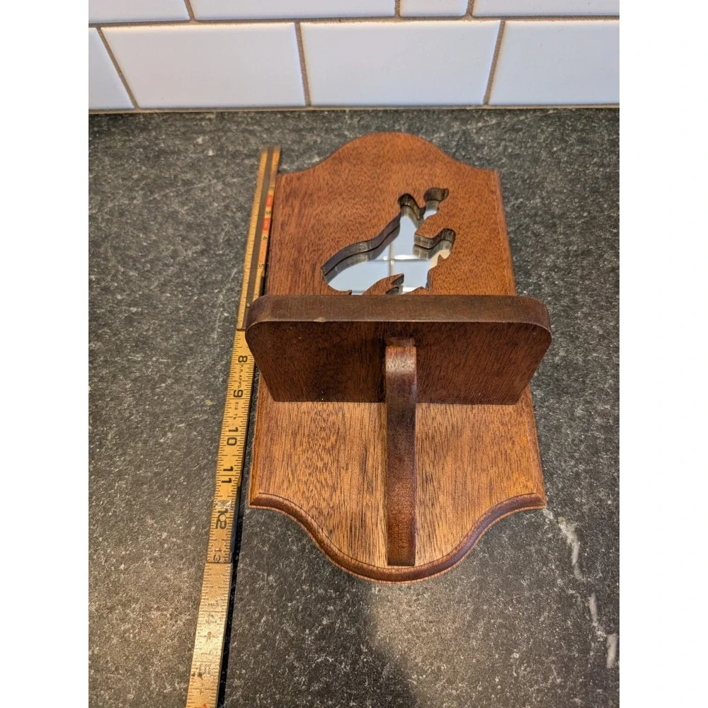 Vintage Handmade Wood Wall Shelf Mirror Inlay Cowboy Riding Bull Western Decor